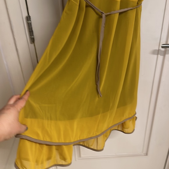 NWT Mustard & Black Lined dress with a double frill hemline & belt! UK L - Picture 5 of 13